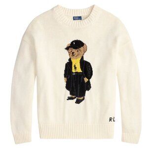 NWT Polo Ralph Lauren Womens Polo Bear Medium Crewneck Sweater Cream MSRP $398